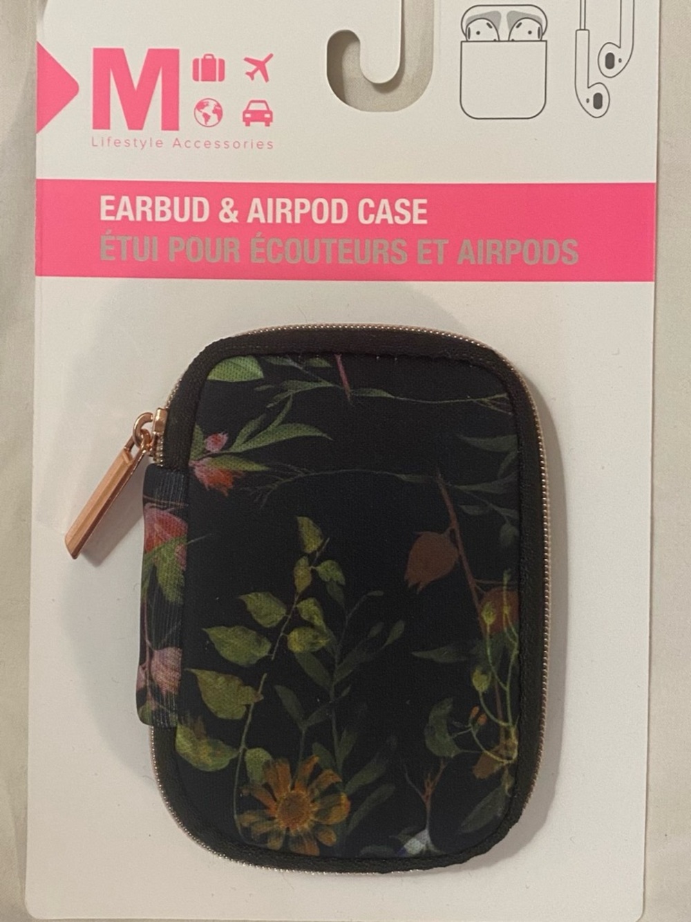 Mytagalongs Floral Zip Earbud & AirPod Case - Black Background with Flowers